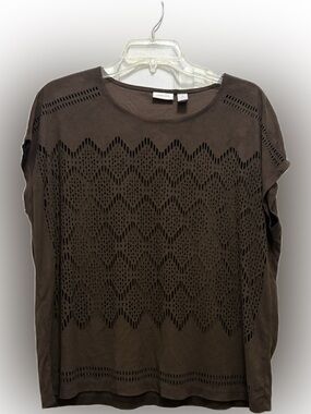 Chico's Brown Laser-Cut Crewneck Top